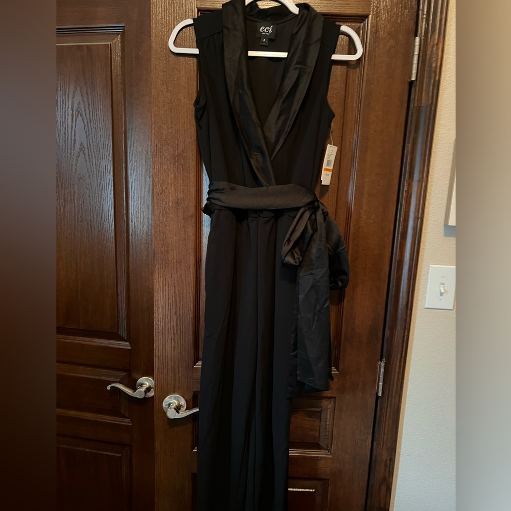 ECI Black Sleeveless Jumpsuit with Belt